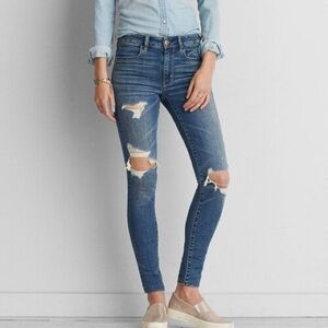 AEO👖DenimX Hi-Rise Distressed Jegging